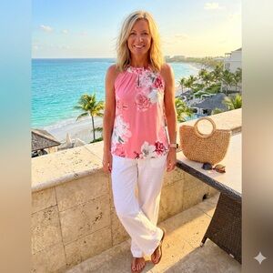 INC International Concepts Women's Pink Floral Sleeveless Top Size Petite Medium